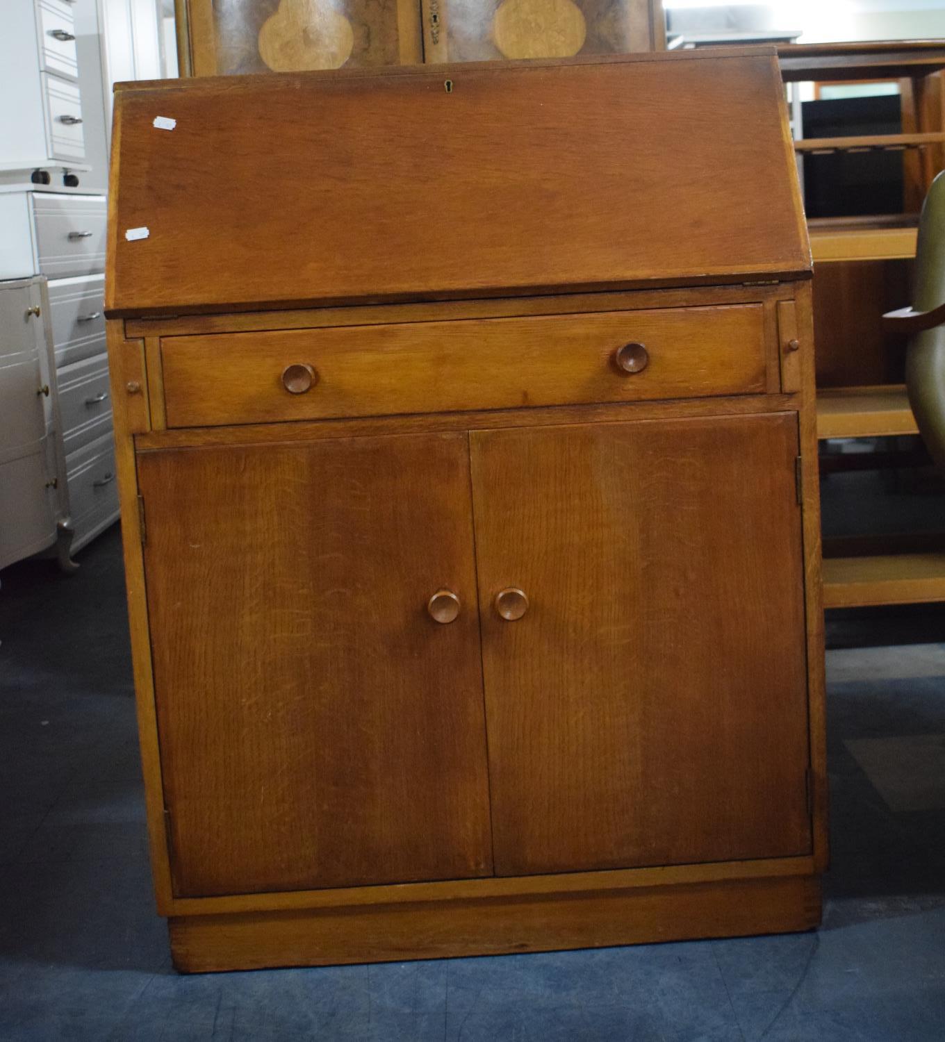 A Vintage Fall Front Bureau with Fitted Interior, Centre Drawer and Cupboard, 76cm Wide