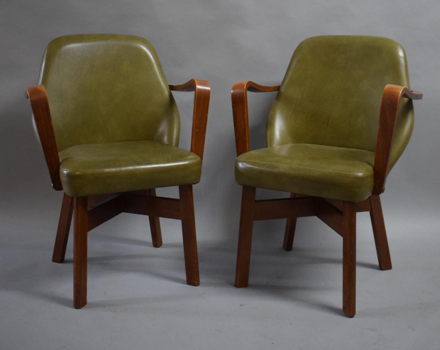 A Pair of Vintage Leather Effect Upholstered Open Armchairs