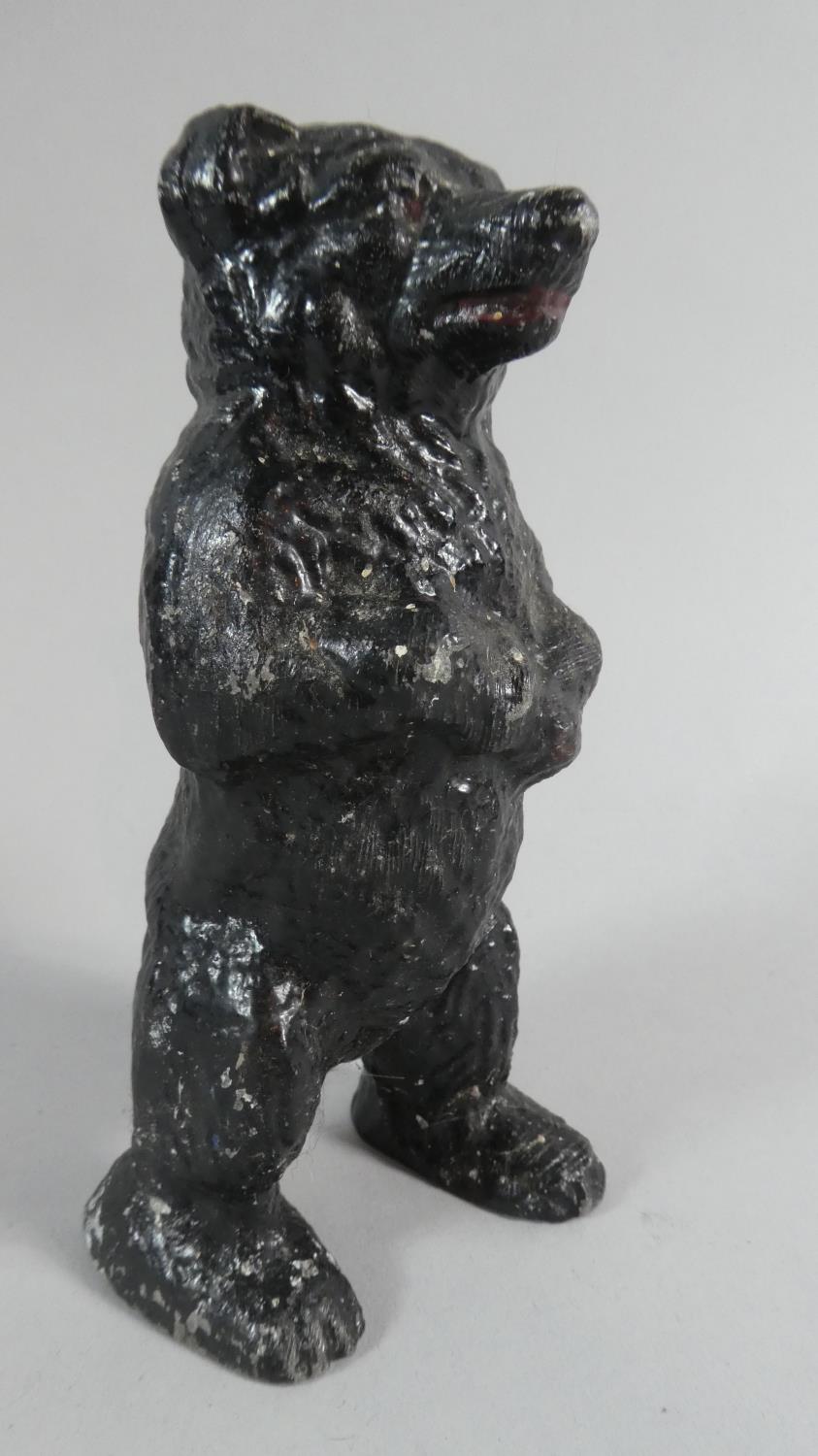 A Black Painted Reproduction Spelter Copy of a Cast Iron Standing Bear Money Box, 15cm High - Image 2 of 3