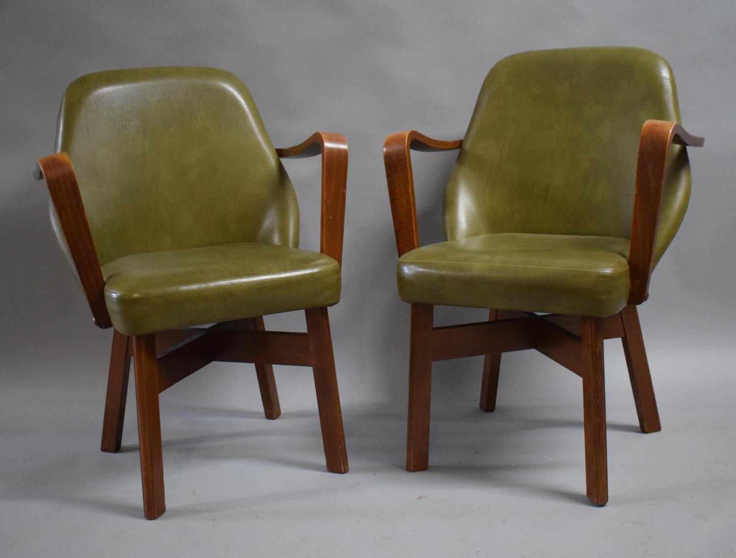 A Pair of Vintage Leather Effect Upholstered Open Armchairs - Image 2 of 4