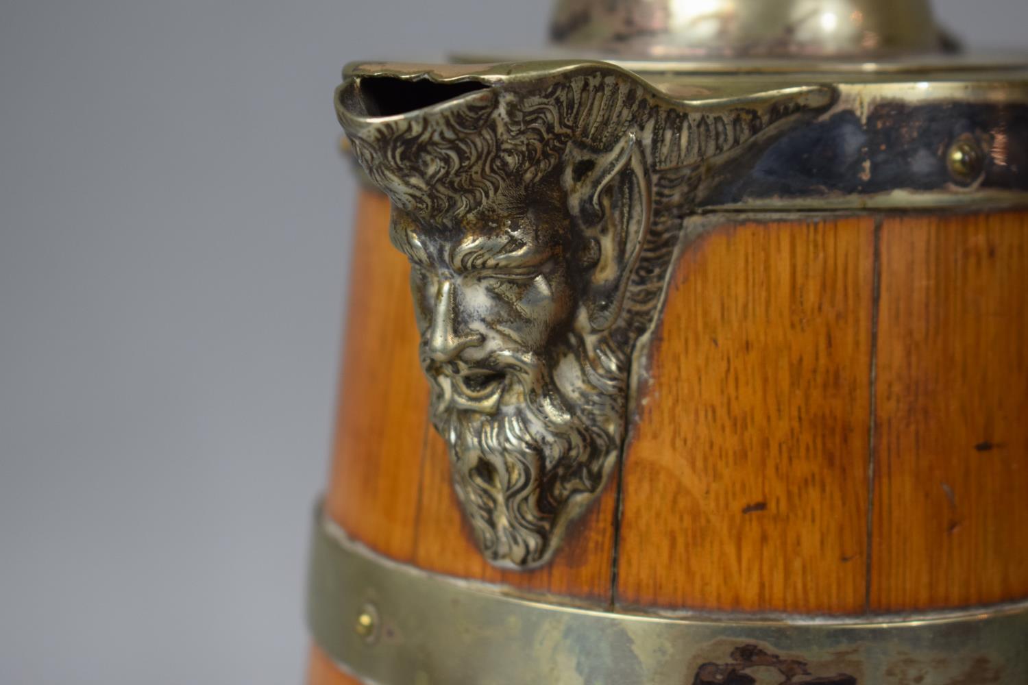 A Silver Plate Banded Oak Mask Head Lidded Jug with Ceramic Inner, 25cm High - Image 3 of 3