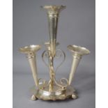 An Edwardian Silver Plated Four Trumpet Epergne on Circular Base with Three Ball Feet, 33cm High