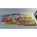 A Collection of Vintage Puzzles, Battery Operated Boat, Stencil Outfit, Chad Valley Chess Set etc