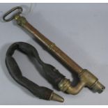 A Late 19th/Early 20th Century Brass Hand Operated Bilge Pump with Leather Hose and Brass Nozzle,