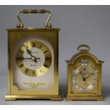 A Miniature Swiza Brass Cased Carriage Clock, 10cm High Together with a Larger Timemaster with