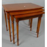 A Nest of Three Yew Wood Crossbanded Tables, the Largest 58cm Wide