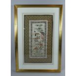 A Gilt Framed Embroidered Silk Panel Depicting Bird and Flowers, 41cm high