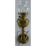 A Brass Oil Lamp Converted to Electricity, 44cm High