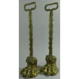 A Pair of 19th Century Lead Filled Brass Door Porters with Claw Feet, 39cm High