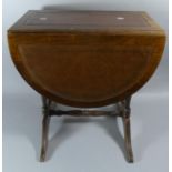 A Small Drop Leaf Occasional Table with Tooled Leather Panels, 50cm Wide
