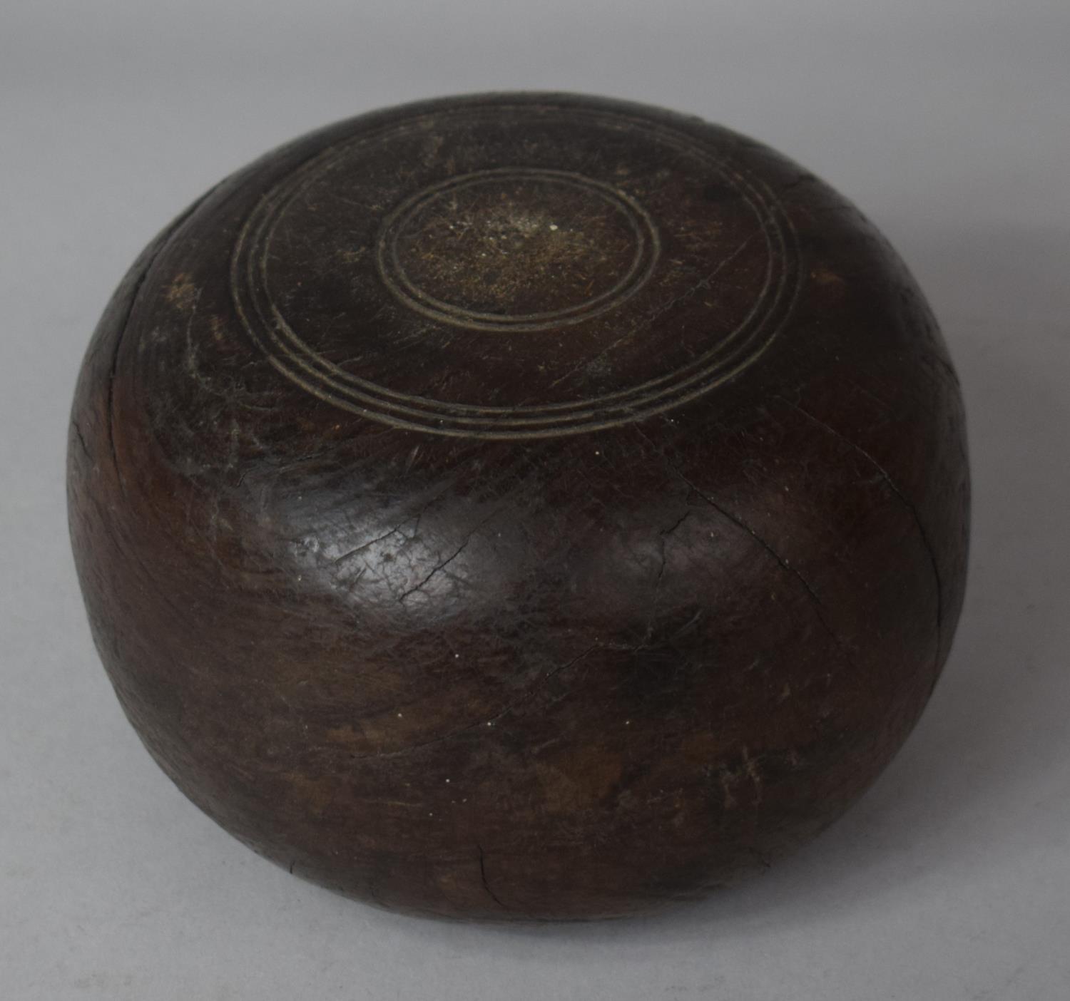 An Early 19th Century Circular Turned Wooden Lawn Bowl, 16cm Diameter - Image 2 of 2