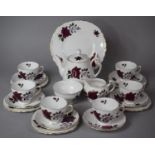 A Rose Pattern Colclough Tea Set to Comprise Teapot, Cake Plate, Milk, Sugar Bowl, Six Trios (All