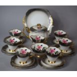 A Lustre, Gilt and Rose Pattern Windsor Tea Set Comprising Teapot, Cake Plate, Milk, Sugar Bowl, Six