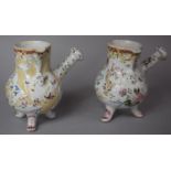 A Pair of Late 18th/Early 19th Century Faience Chocolate Pots or Side Pouring Jugs Raised on