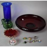 A Collection of Glasswares to include Large Red Glass Bowl, Green Glass Tankard, Blue Glass