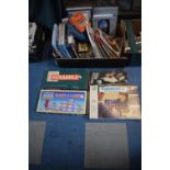 A Box of Various Military Coffee Table Books, Giles Annuals, Board Games, Royal Observer Journals