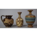 A Doulton of Lambeth Silicon Vase, 12cm high, a Doulton Gilt Decorated Jug and Small Watcombe Vase