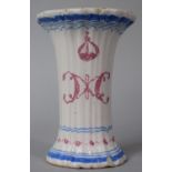 A Continental Faience Vase with Monogram Surmounted by Crown Decoration (AF), 16cm High