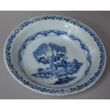 An Early Blue and White Earthenware Delft Charger with Oriental Scene of Figure Under Willow Tree,