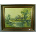 A Gilt Framed Oil on Board Depicting River Scene, 39cm Wide