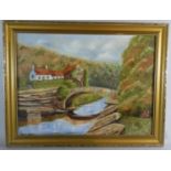 A Framed Margaret Pemberton Oil on Board, Canal Scene, 29cm Wide