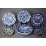 A Spode Italian Bowl Together a Collection of Blue and White Plates to Feature Burghley ware Bird