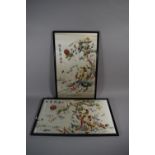 Two Modern Oriental Silk Embroideries Depicting Birds, 65cm