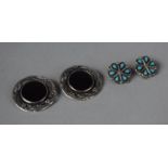 A Pair of German Art Nouveau Clip on Earrings (probably Silver) and a Turquoise Mounted Pair