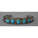 A White Metal and Turquoise Bangle, Possibly Navaho but Unmarked