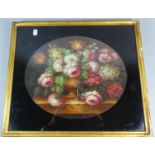 A Gilt Framed Oval Oil, Still Life FLowers, 35cm Wide