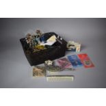 A Box Containing Various Costume Jewellery, Dressing Table Set, Days Gone, Thorntons Van, Art