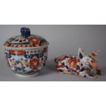 A 20th Century Oriental Lidded Bowl in the Imari Pallette With Dragon Finial to Lid Together with