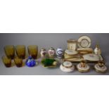 A Ladies Vintage Dressing Table Set to Include Clock, Brushes, Hand Mirror, Perfume Atomiser,