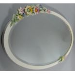 A Mid 20th Century Oval Wall Mirror with Floral Decoration to White Painted Frame, 55.5cm high