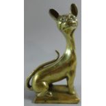 An Early 20th Century Brass Car Mascot in the Form of a Seated Cat, 14.5cm High