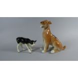 A Russian Ceramic Study of a Seated Dog and a Ceramic Beswick Calf