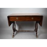 A Reproduction Mahogany Two Drawer Drop Leaf Lyre Based Side Table by Pratts of Bradford, 97cm