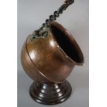 An Arts and Crafts Coal Bucket in the Form of Tilted Vase with Brass Barley Twist Carrying Handle,