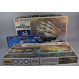 A Collection of Three Model Kits of Battleships, HMS Hood, US Spruance and USS Constitution with