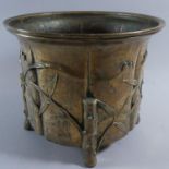 A Chinese Bronze Circular Planter with Relief Decoration Depicting Bamboo and having Four Moulded