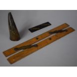 An Air Ministry Wooden Parallel Rule, a Small Parallel Rule and a Horn Powder Flask