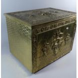 A Brass Slipper Box with Galleon Decoration in Relief, 51cm Wide