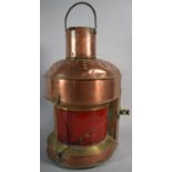 A Chinese Copper and Brass Ship's Navigation Light, Converted to Electricity, 45cm High, Glass