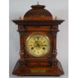 A Late 19th Century Continental Presentation Mantle Clock of Architectural Form with Engraved