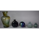Two Glass Ink Bottles, Studio Class Vase, Hand Blown Flask and Christmas Tree Ornament