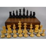 A Vintage Wooden Box Containing Staunton Style Weighted Chess Set, Kings 8.75cm high