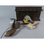 A Carved Meerschaum Maiden's Head Cheroot Holder in Case Together with Meerschaum Style Pipe,