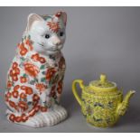 A Large Late 20th Century Chinese Imari Pattern Study of a Seated Cat with Four Character Mark to