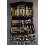 An Edwardian Oak Canteen Case Containing Unrelated Stainless Steel Cutlery