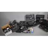 A Collection of Various Vintage Camcorders, Olympia 35mm Camera etc